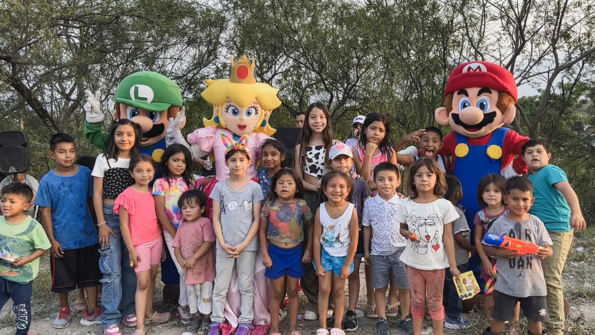Children and Super Mario characters